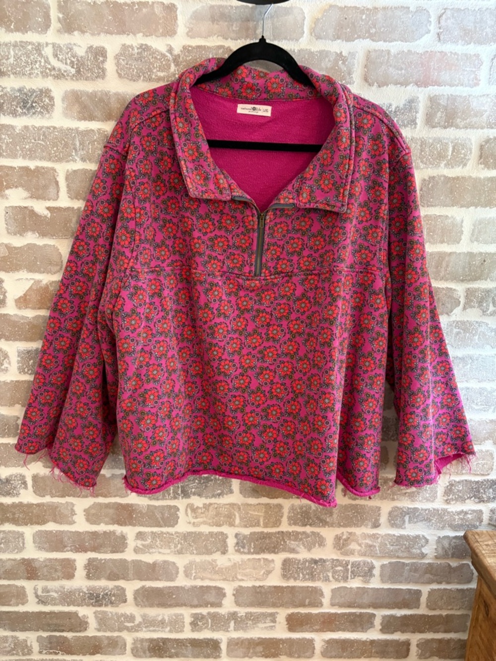 Pink Floral Half-Zip Oversized Fleece Pullover